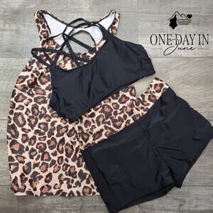 Yonique Crop Boyshort 3 Piece Bikini Swimsuit Size S